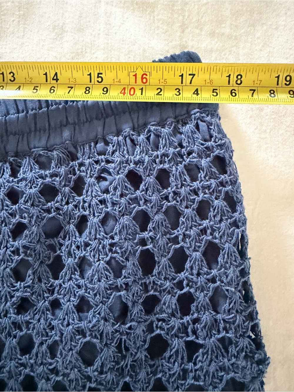 NorthStyle XL Navy Crochet Boho Maxi Skirt Drawstring Lined Cottagecore Coastal - Picture 6 of 6